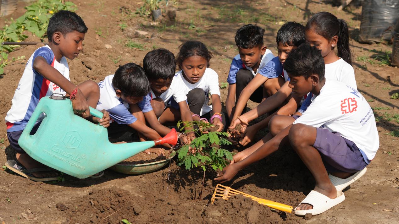Children planting a tree